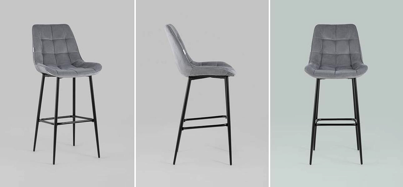 Стул Полубарный NANCY Chair посадка 75 см Серый Велюр Стул Полубарный NANCY Chair посадка 75 см Серый Велюр - Loft-Concept в Рязани