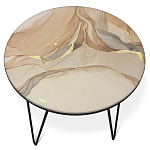 Стол журнальный с круглой столешницей из стекла на 3-х черных ножках Beige Marble варинант исполнения - 2 | Loft Concept в Рязани