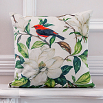 Декоративная подушка бежевая с изображением птица в саду Blooming Red Birds варинант исполнения - 2 | Loft Concept в Рязани