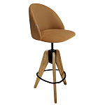 Барный стул со спинкой и металлической подставкой на 3-х деревянных ножках Горчичный Велюр Vendramin Chair варинант исполнения - 1 | Loft Concept в Рязани
