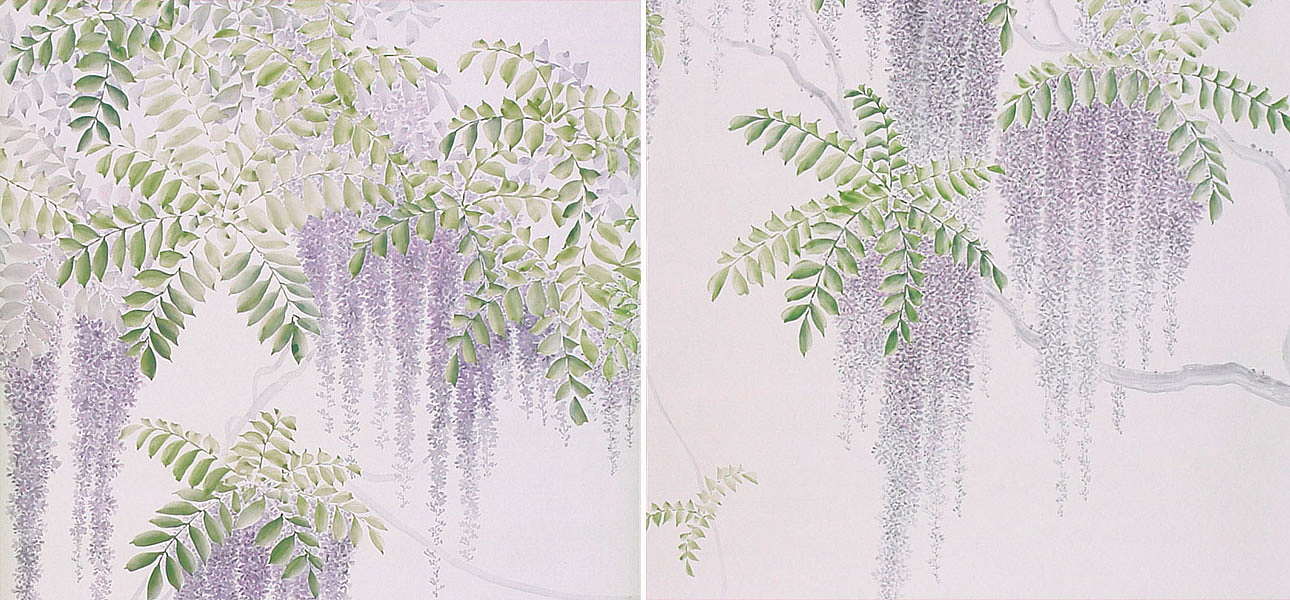 Обои в японском стиле Wisteria Lavender on Lilac Mica metallic Xuan paper Обои в японском стиле Wisteria Lavender on Lilac Mica metallic Xuan paper - Loft-Concept в Рязани