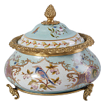 Шкатулка с крышкой из голубого фарфора с риунком птиц и цветов Blue Garden варинант исполнения - 1 | Loft Concept в Рязани