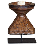 Подсвечник из массива тика на металлической подставке Wooden Carved Candlestick варинант исполнения - 1 | Loft Concept в Рязани