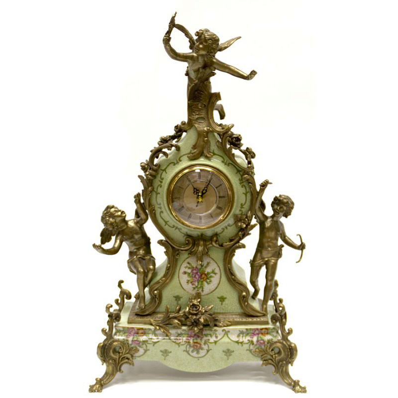 Часы Three Angels & Floral Ornament Зеленый шалфей Бронза Часы Three Angels & Floral Ornament Зеленый шалфей Бронза в Рязани | Loft Concept