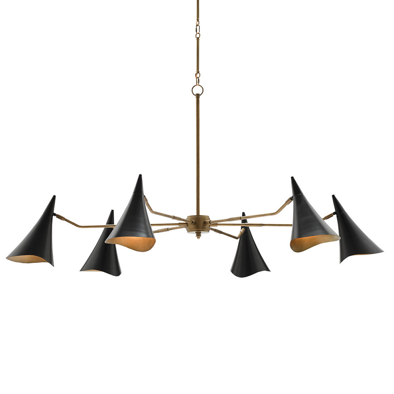 Люстра с 6-ю черными конусообразными плафонами Contrasting Lamps Черный Латунь Люстра с 6-ю черными конусообразными плафонами Contrasting Lamps Черный Латунь в Рязани | Loft Concept