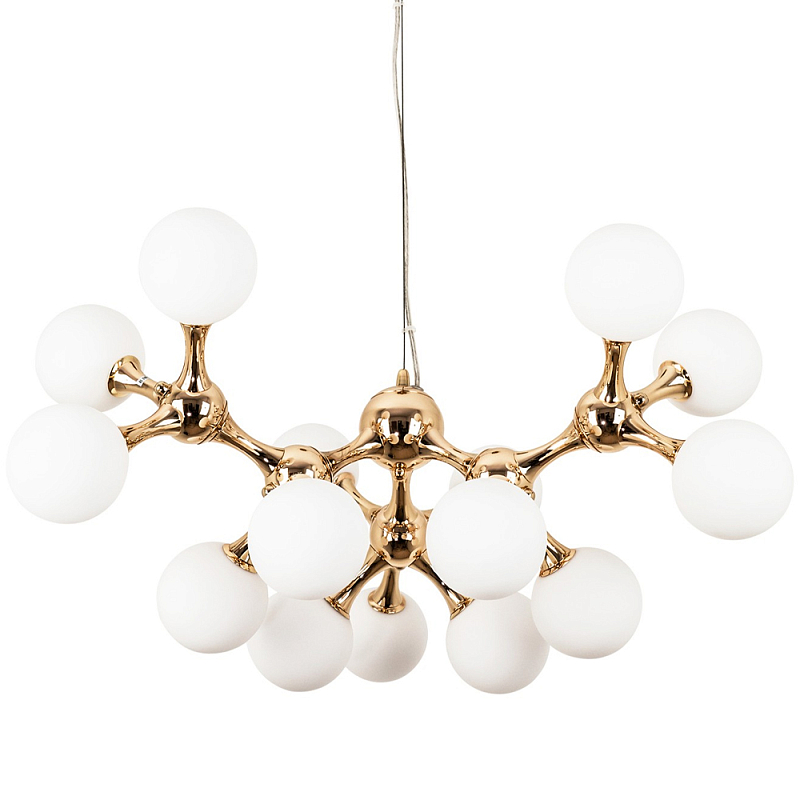 Люстра с плафонами из стеклянных шаров Pearls Suspension Gold Chandelier Глянцевое золото Белое матовое стекло Люстра с плафонами из стеклянных шаров Pearls Suspension Gold Chandelier Глянцевое золото Белое матовое стекло в Рязани | Loft Concept