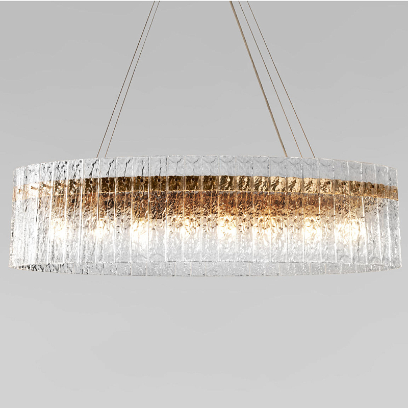 Люстра подвесная овальная с рельефным стеклом и металлическим основанием Textured Glass Chandelier Золотой Прозрачный Никель Люстра подвесная овальная с рельефным стеклом и металлическим основанием Textured Glass Chandelier Золотой Прозрачный Никель в Рязани | Loft Concept