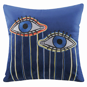 Синяя Подушка с Вышивкой Two Eyes