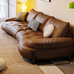 Диван кожаный с каркасом из массива дерева Medieval Furniture варинант исполнения - 4 | Loft Concept в Рязани