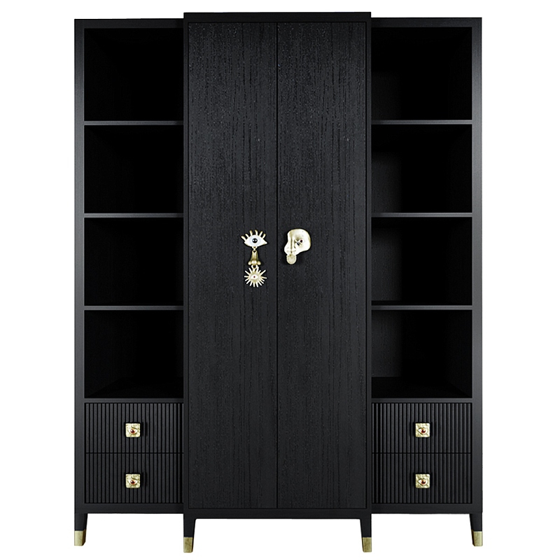Большой шкаф с витриной Elsa Dreams Black Черный Золотой Большой шкаф с витриной Elsa Dreams Black Черный Золотой в Рязани | Loft Concept