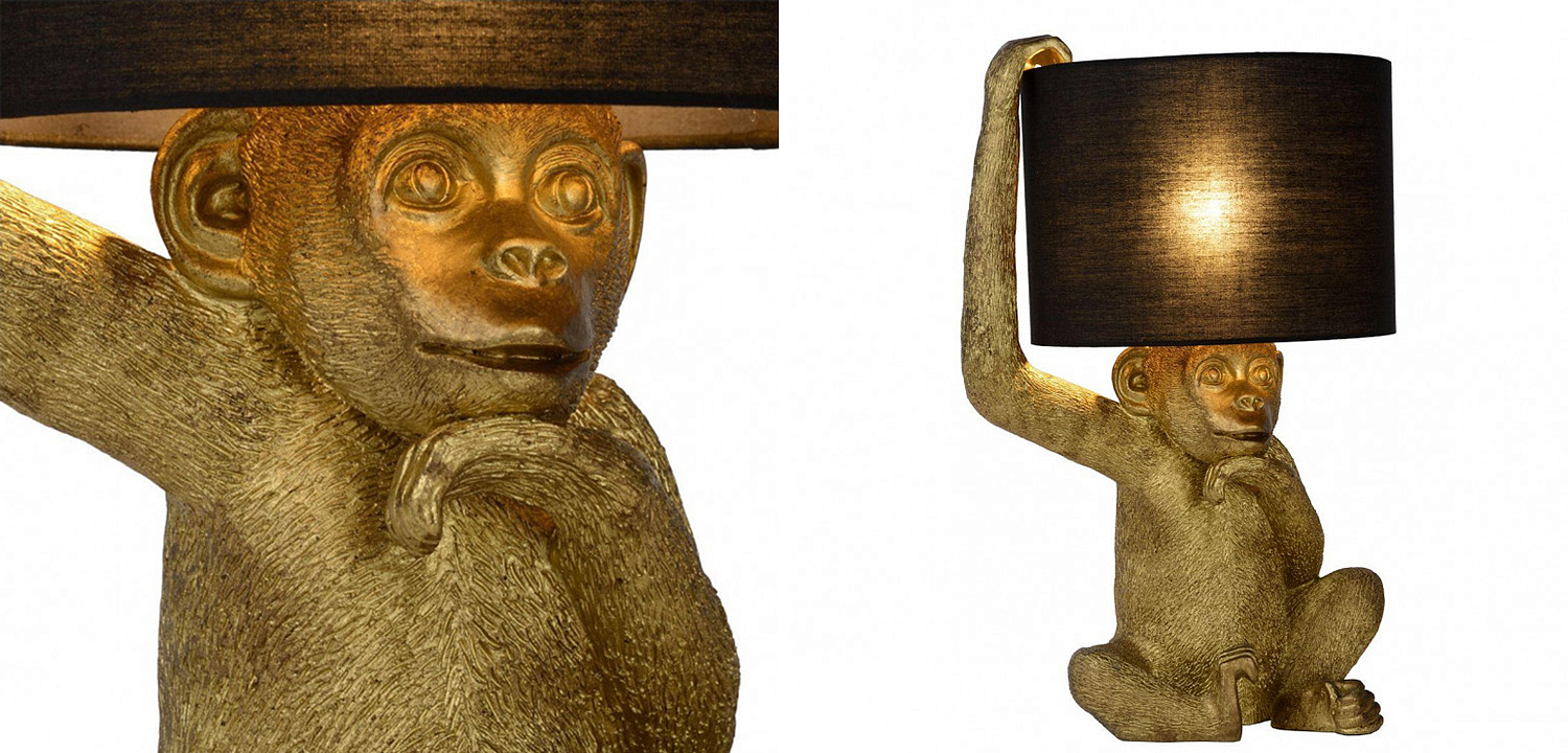 Настольная лампа с Золотой Обезьяной Monkey holding a lampshade Настольная лампа с Золотой Обезьяной Monkey holding a lampshade - Loft-Concept в Рязани