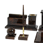 Настольный письменный набор с часами из природного камня обсидиана  Gift for Manager варинант исполнения - 4 | Loft Concept в Рязани