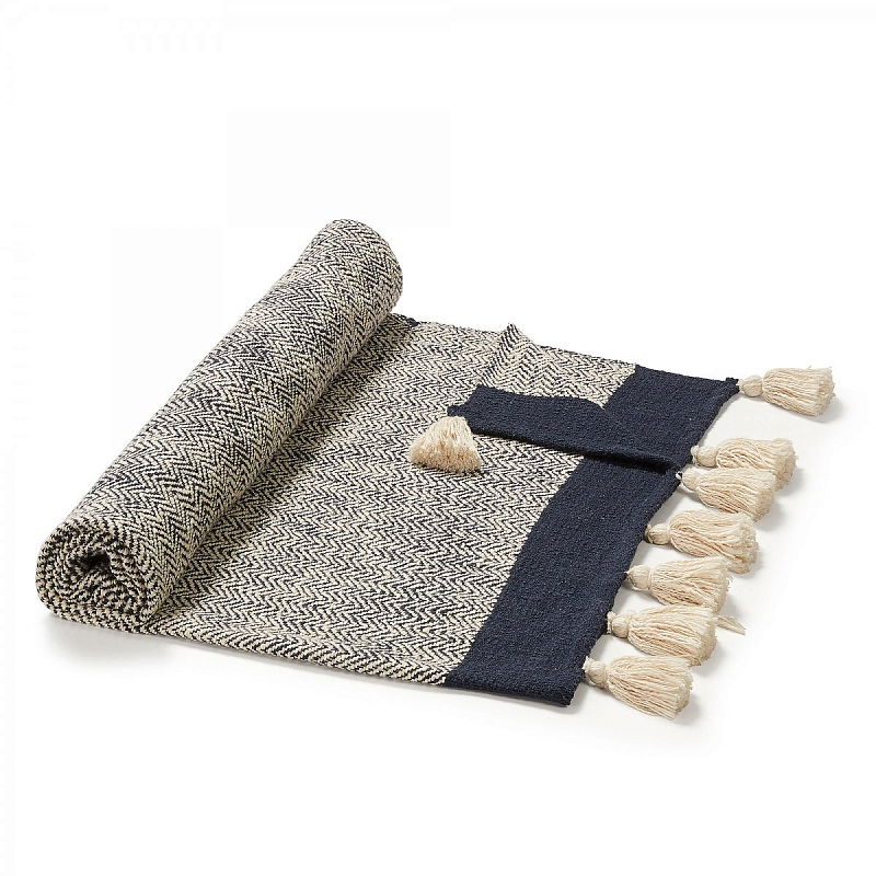 Плед Plaid Chevron Tassels Бежевый Синий Плед Plaid Chevron Tassels Бежевый Синий в Рязани | Loft Concept