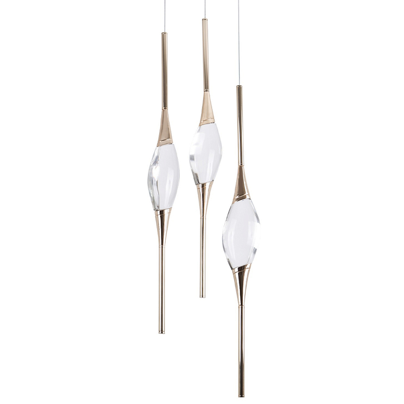 Подвесной светильник с 3-мя хрустальными плафонами Renee Golden Glass Drops Trio Light Золотой Прозрачное Стекло Подвесной светильник с 3-мя хрустальными плафонами Renee Golden Glass Drops Trio Light Золотой Прозрачное Стекло в Рязани | Loft Concept