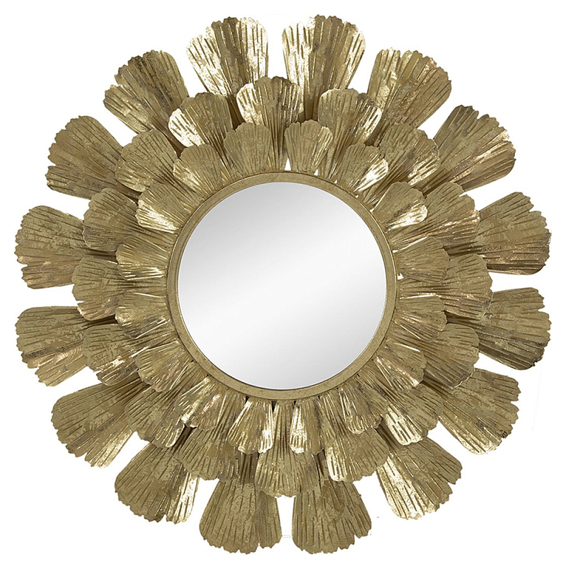 Зеркало круглое настенное в металлической раме Sunny Golden Petals  в Рязани | Loft Concept 