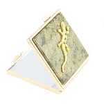 Зеркало двухстороннее квадратное из натурального камня Змеевик с декоративной вставкой в виде ящерицы Gold Stone Mirrors варинант исполнения - 1 | Loft Concept в Рязани