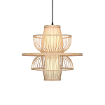 Подвесной светильник фигурный из деревянных прутьев с плафоном из натуральной ткани Light Inside the Cell варинант исполнения - 2 | Loft Concept в Рязани