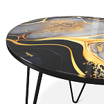 Стол журнальный с круглой столешницей из стекла Gold and Black Marble варинант исполнения - 3 | Loft Concept в Рязани