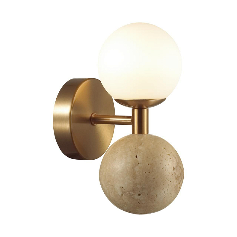 Бра с шарообразным матовым плафоном и шаром из камня на металлическом основании Orb Essence Латунь Белый Белый Мрамор Bianco Черный Мрамор Nero Бежевый в Рязани | Loft Concept 