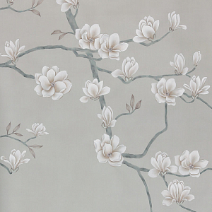 Обои ручная роспись Magnolia Canopy Original Colourway on Oyster Shell metallic silk