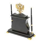 Часы настольные с Гербом России и 2-мя шариковыми ручками в комплекте Stone Clock варинант исполнения - 7 | Loft Concept в Рязани