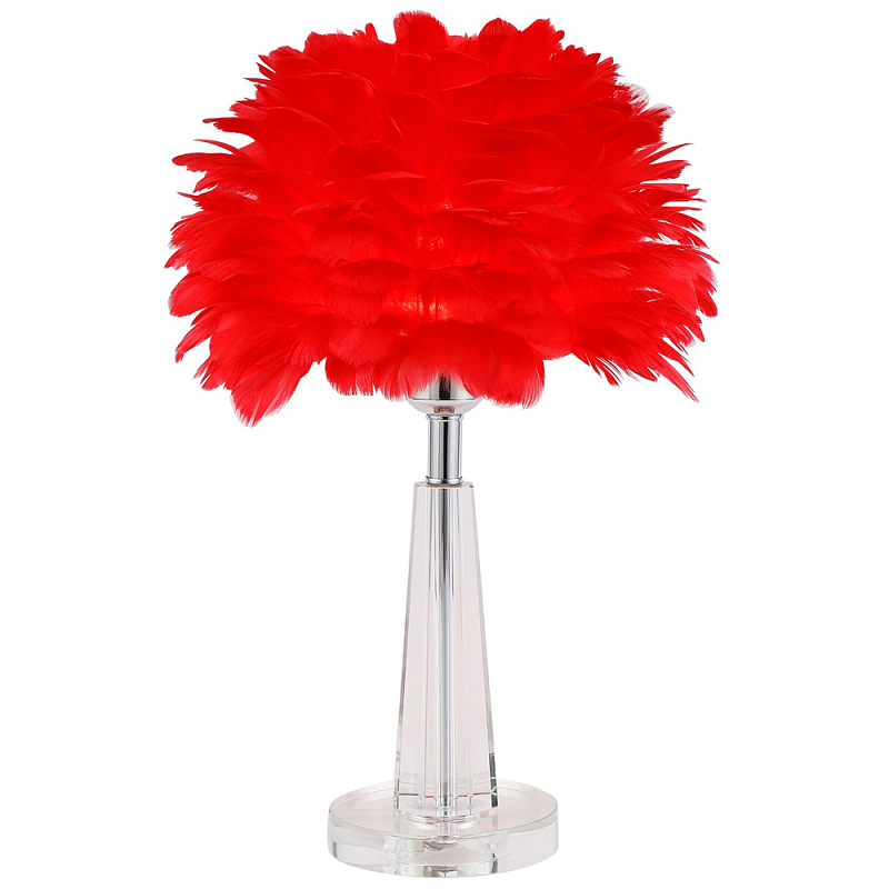 Настольная лампа с перьями Plumage Red Table Lamp Красный Хром Прозрачное Стекло Настольная лампа с перьями Plumage Red Table Lamp Красный Хром Прозрачное Стекло в Рязани | Loft Concept