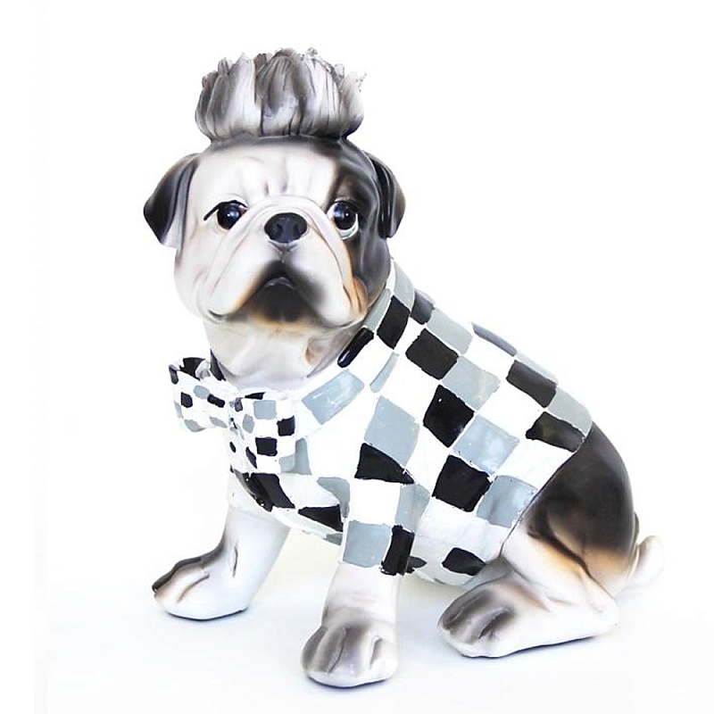 Статуэтка собака в клетчатой куртке Fashionable Dogs Cell Серый Белый Голубой Статуэтка собака в клетчатой куртке Fashionable Dogs Cell Серый Белый Голубой в Рязани | Loft Concept