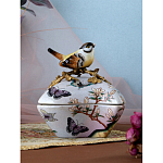 Шкатулка фиолетового цвета с рисунком бабочек и крышкой с фигуркой птицы на ветке Eden Garden варинант исполнения - 8 | Loft Concept в Рязани