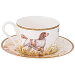 Чайная пара из фарфора с изображением собаки и зайцев 300 мл Hunting Porcelain Collection 2 варинант исполнения - 1 | Loft Concept в Рязани