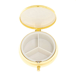 Таблетница карманная круглая с 3-мя отделениями с зеркалом и накладкой из натурального камня Соколиный глаз Gold Stone Pillboxes варинант исполнения - 3 | Loft Concept в Рязани