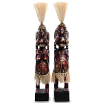 Комплект из 2-х деревянных статуэток Asmat Straw Headdress Statuettes Red Tattoo варинант исполнения - 4 | Loft Concept в Рязани