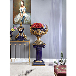 Часы настольные из темно-синего фарфора с бронзовыми фигурками и декоративными элементами Eden Garden варинант исполнения - 3 | Loft Concept в Рязани