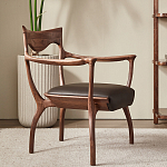 Стул деревянный с мягким сиденьем из коричневой натуральной кожи Moon Walnut Furniture варинант исполнения - 11 | Loft Concept в Рязани