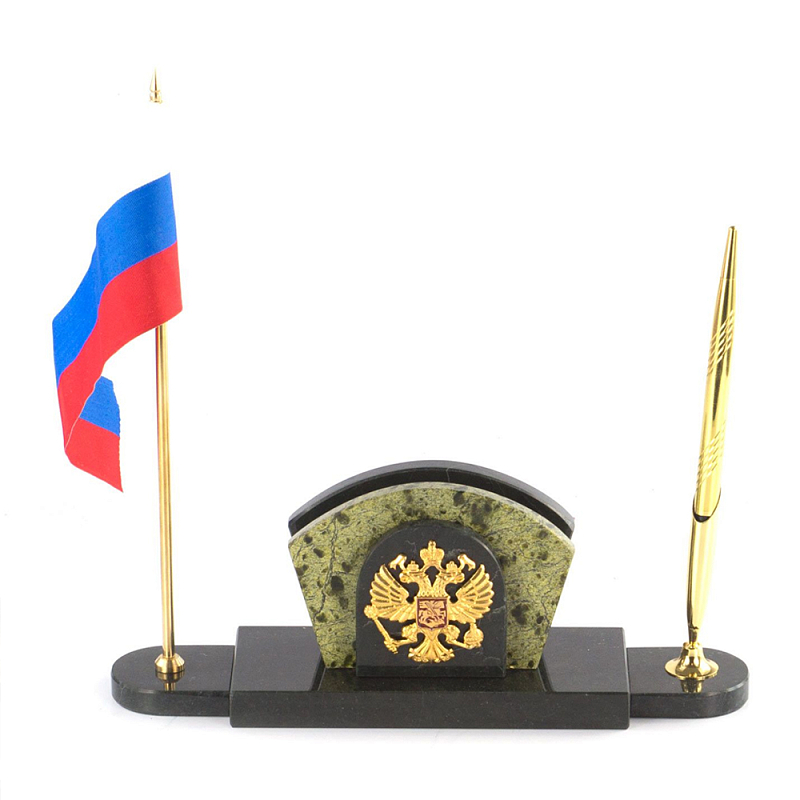 Визитница настольная с гербом и флагом России из природного камня змеевик Successful Leader Золотой Черный Визитница настольная с гербом и флагом России из природного камня змеевик Successful Leader Золотой Черный в Рязани | Loft Concept