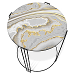 Стол журнальный круглый с серой столешницей из стекла на 4-х черных ножках Gray and Gold Marble варинант исполнения - 2 | Loft Concept в Рязани