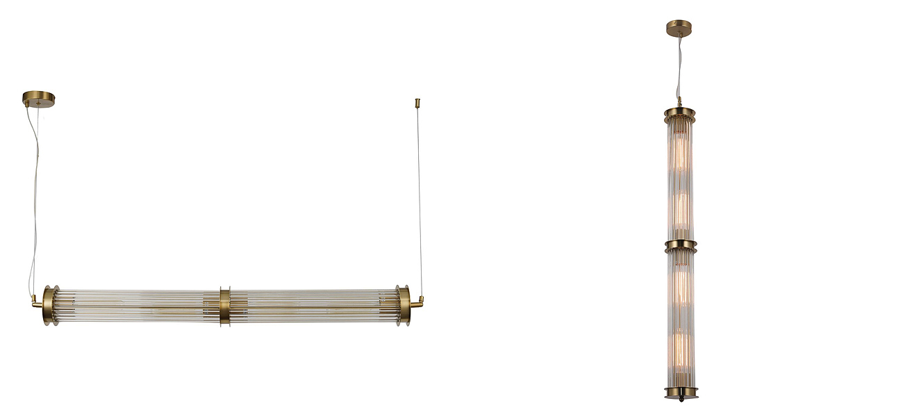 Люстра с рифленым плафоном Glass Tube Brass Люстра с рифленым плафоном Glass Tube Brass - Loft-Concept в Рязани