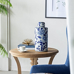 Ваза цилиндрической формы с крышкой и синим цветочным узором на белом фоне Blue & White Ornament варинант исполнения - 7 | Loft Concept в Рязани