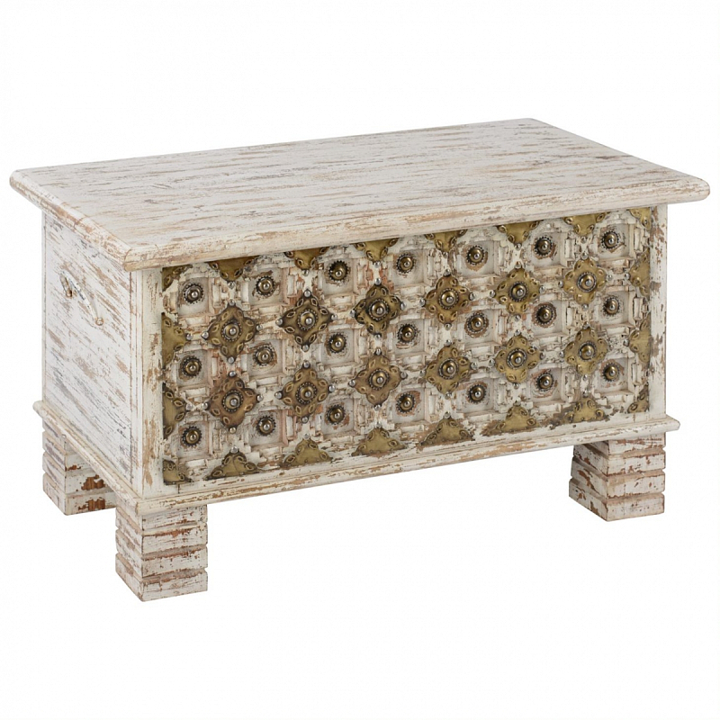 Сундук Antique Indian chest with pearls Кремовый Винтажная латунь Сундук Antique Indian chest with pearls Кремовый Винтажная латунь в Рязани | Loft Concept