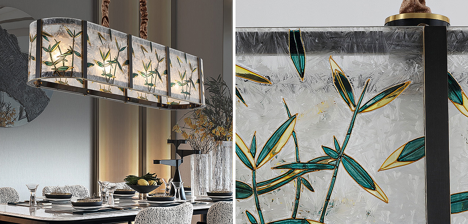 Люстра для ресторана - витраж Бамбук Glass bamboo Chandelier Люстра для ресторана - витраж Бамбук Glass bamboo Chandelier - Loft-Concept в Рязани