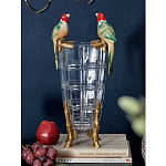 Ваза из прозрачного стекла с бронзовыми ножками и фигурками попугаев Eden Garden porcelain and bronze варинант исполнения - 1 | Loft Concept в Рязани