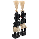 Комплект из 2-х деревянных статуэток Asmat Straw Headdress Statuettes Black Colorful Tattoo варинант исполнения - 2 | Loft Concept в Рязани