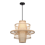 Подвесной светильник фигурный из деревянных прутьев с плафоном из натуральной ткани Light Inside the Cell варинант исполнения - 4 | Loft Concept в Рязани