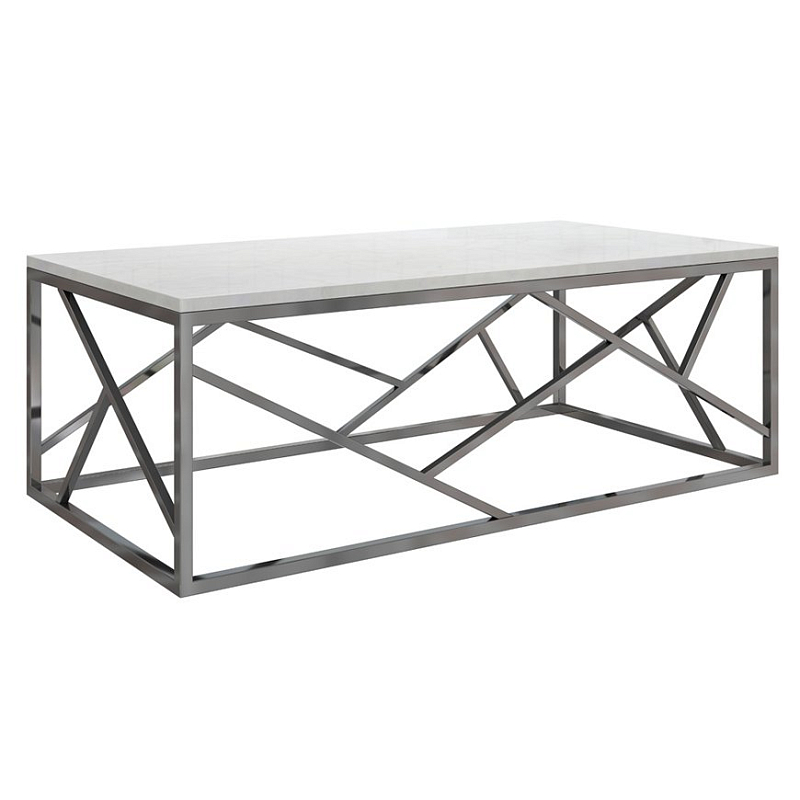 Кофейный стол Serene Furnishing Chrome Marble Top coffee table Белый Хром Кофейный стол Serene Furnishing Chrome Marble Top coffee table Белый Хром в Рязани | Loft Concept