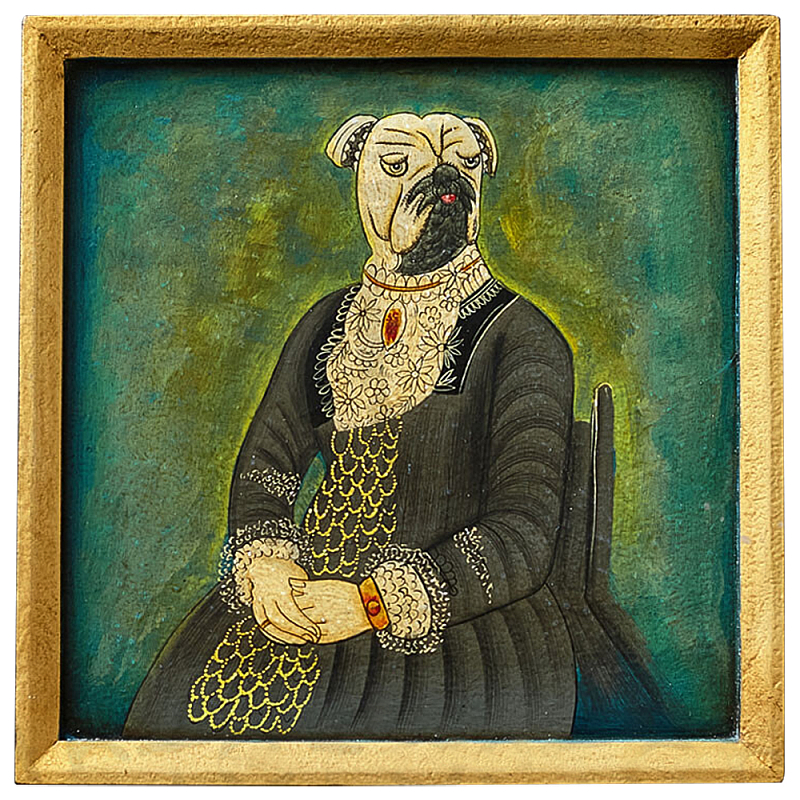 Картина в квадратной раме Chinoiserie Mops Dog Green Portrait Зеленый Бирюзовый Золотой Серый Мульти Картина в квадратной раме Chinoiserie Mops Dog Green Portrait Зеленый Бирюзовый Золотой Серый Мульти в Рязани | Loft Concept