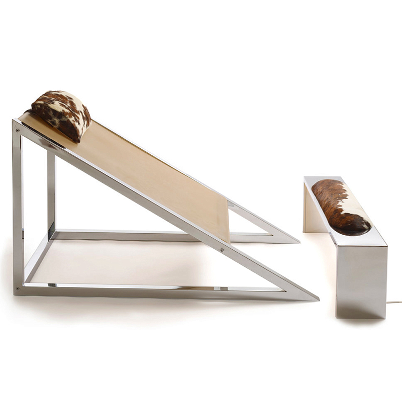 Дизайнерское кресло на металлическом каркасе с подставкой для ног Poltronova Mies Armchair Коричневый Песочный Хром в Рязани | Loft Concept 