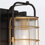 Настенный фонарь цилиндрической формы с рифленым стеклом в золотом каркасе на черном прямоугольном основании Eurofase варинант исполнения - 16 | Loft Concept в Рязани