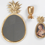 Зеркало овальной формы с золотистой рамкой и декоративной верхушкой в виде ананаса Pineapple Shine  варинант исполнения - 1 | Loft Concept в Рязани