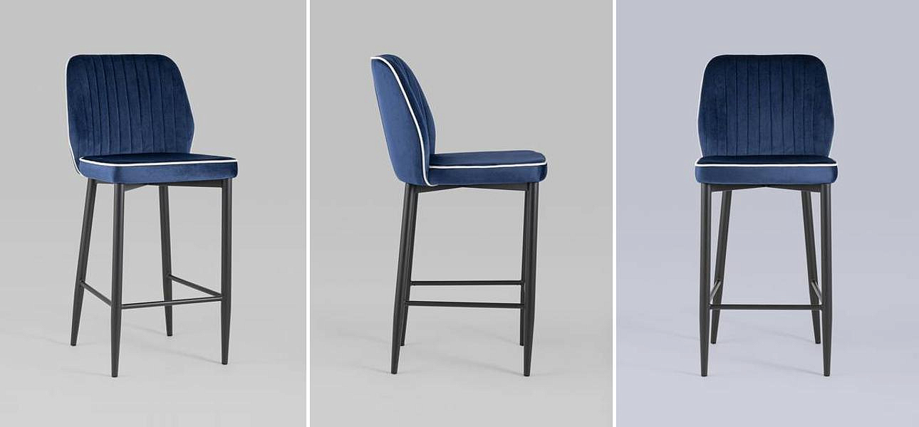 Барный Стул Lawrence Chair Синий Велюр Белый кант Барный Стул Lawrence Chair Синий Велюр Белый кант - Loft-Concept в Рязани