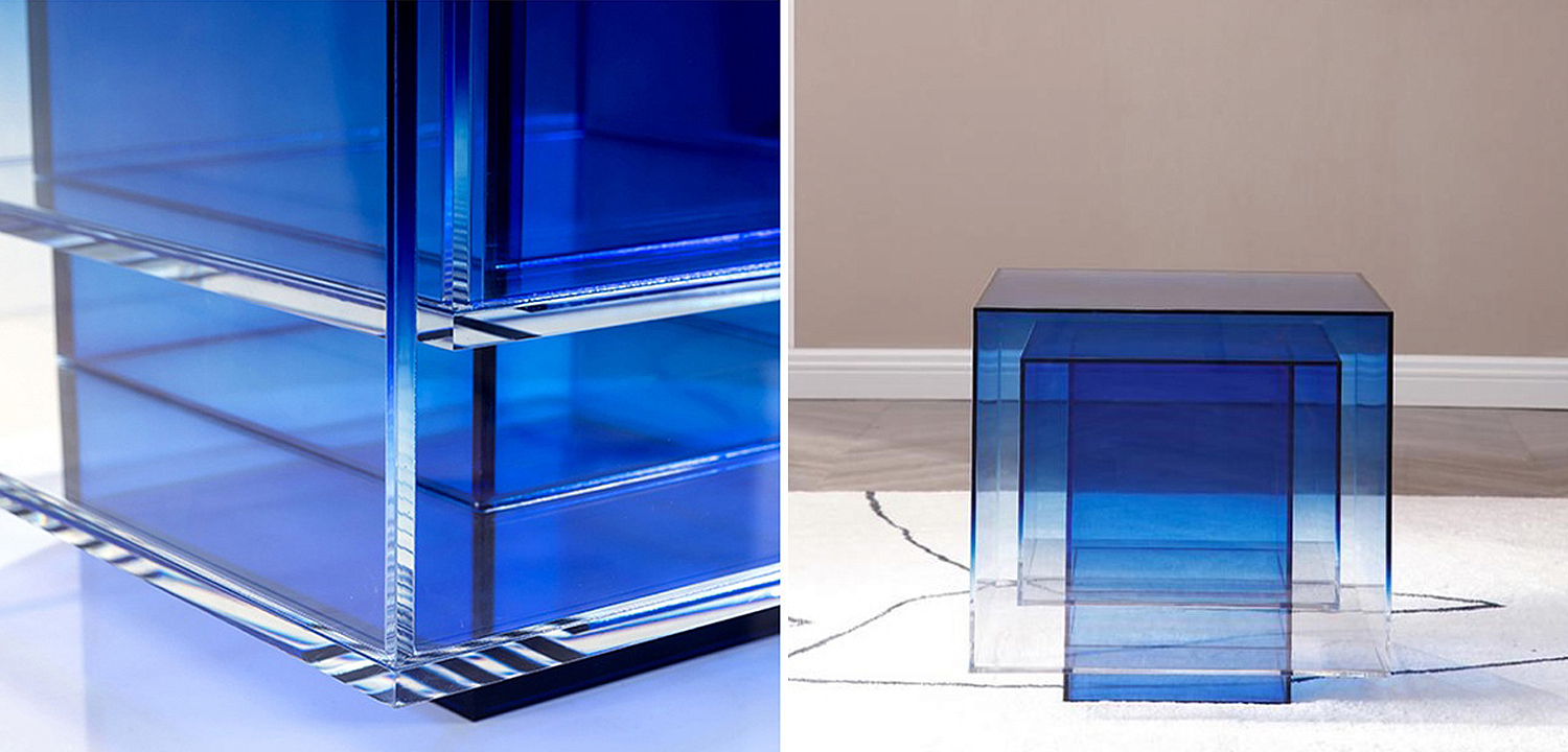 Дизайнерский журнальный стол Glass Square Синий studio BUZAO Дизайнерский журнальный стол Glass Square Синий studio BUZAO - Loft-Concept в Рязани