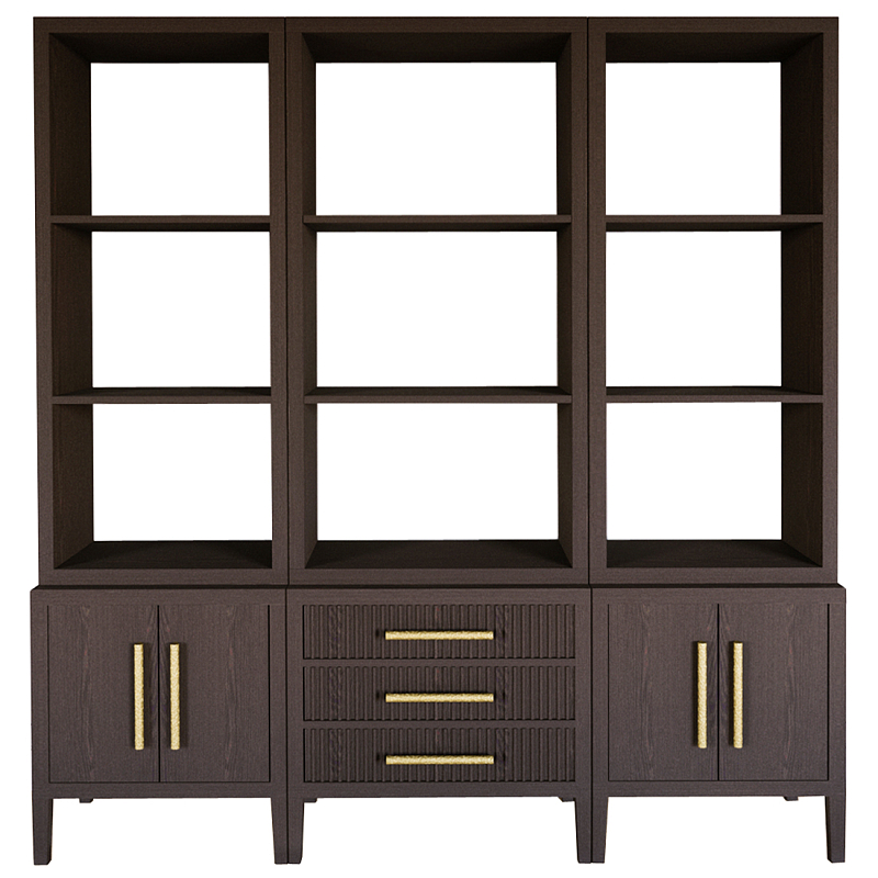 Модульный стеллаж Primo из трех составных элементов Темный орех Темный дуб Золотой в Рязани | Loft Concept 